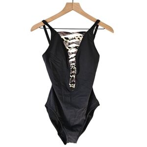 Bleu Rod Beattie Black Skin Games Animal Print Knotted Front Mio One-Piece NWT